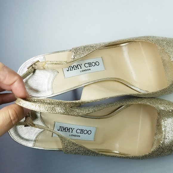 🌸 Jimmy Choo | Golden Slingback Peep toe heels - Picture 6 of 10
